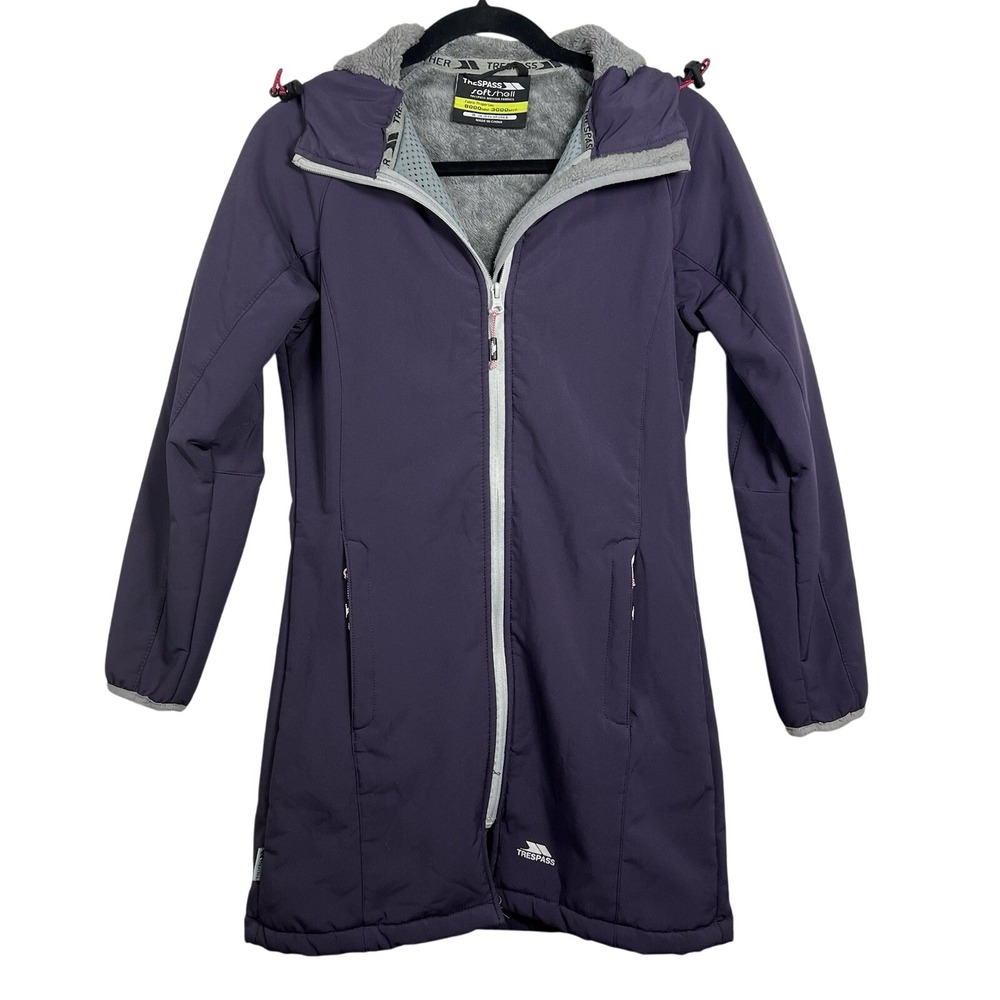 Trespass Purple Women's S Long Softshell Jacket Hooded‎ Fleece Lined Waterproof